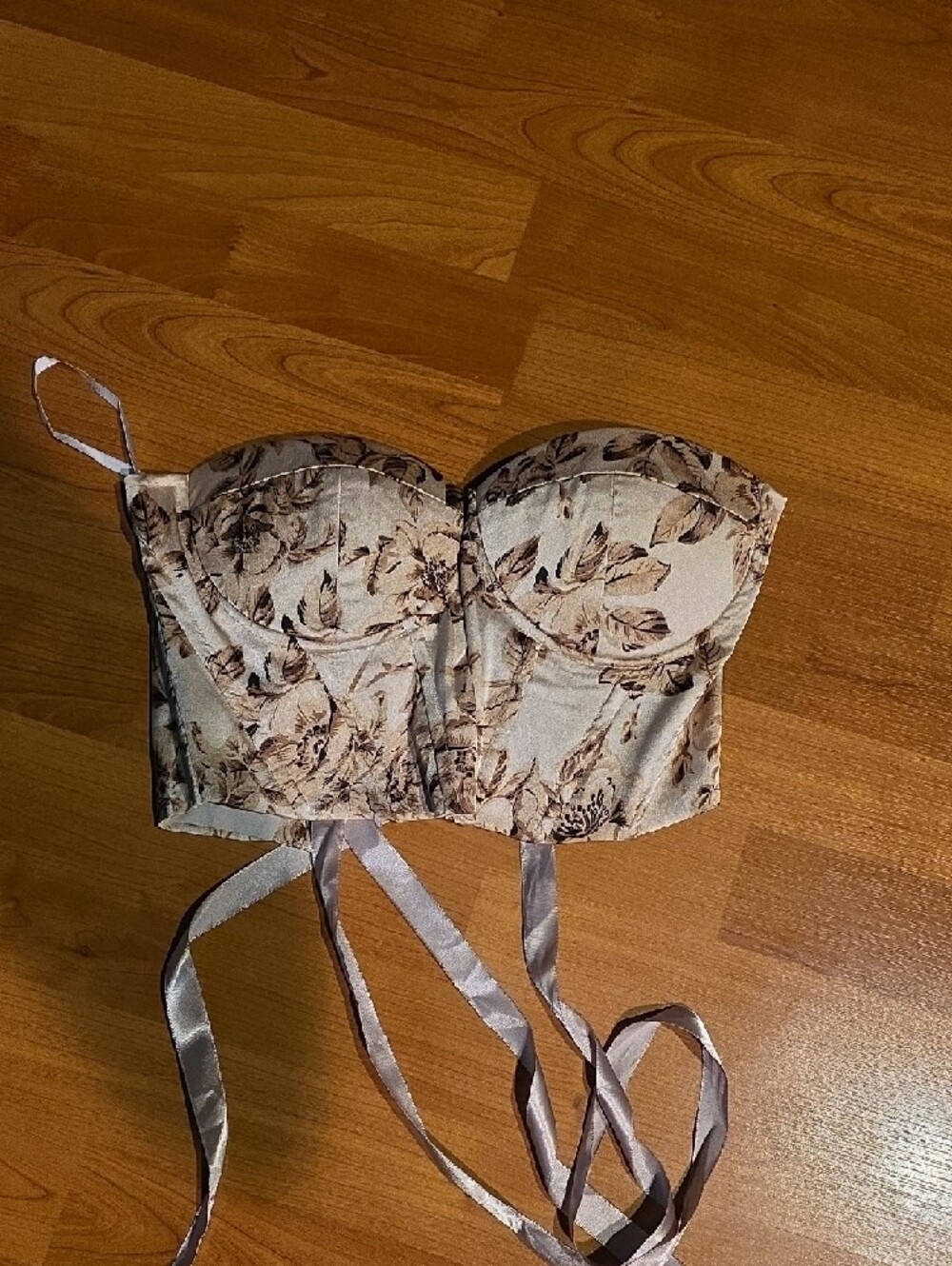 SHEIN Floral Bustier Crop Top in Cream and Brown